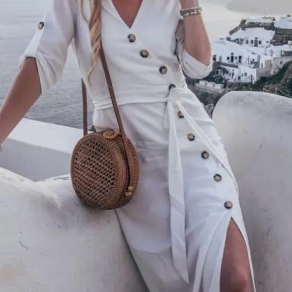 Zara TRF Collection Women's Size XS White Button Front Midi Dress Lyocell - Picture 4 of 11